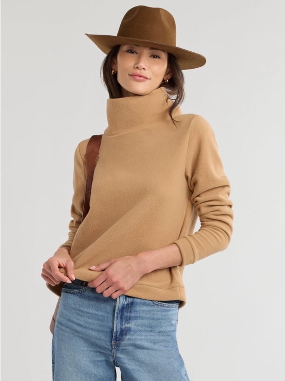 Dudley Stephens Park Slope Turtleneck Vello Cozy Fleece Camel Brown Size XS GUC
